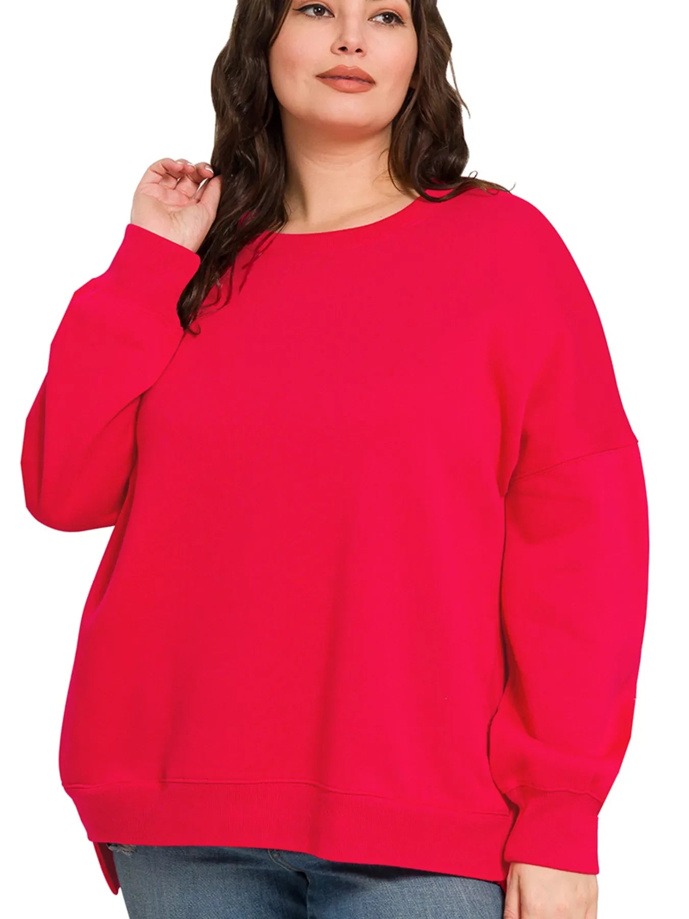 Zenana Full Size Fleece Hi-low Boyfriend Sweatshirts with Pockets Plus Size