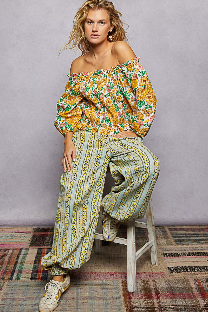 POL Floral Print Off-Shoulder Smocked Blouse