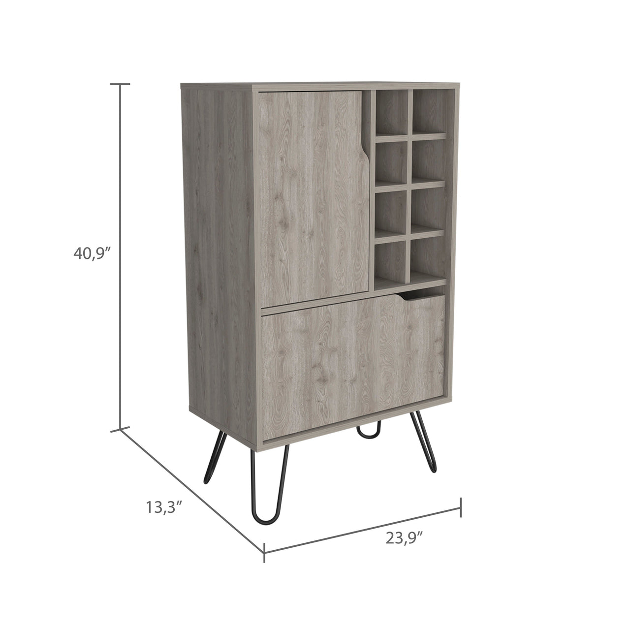 Sheffield L Bar C, Two Cabinet, Hairpin Legs, Eight Cubbies For liquor