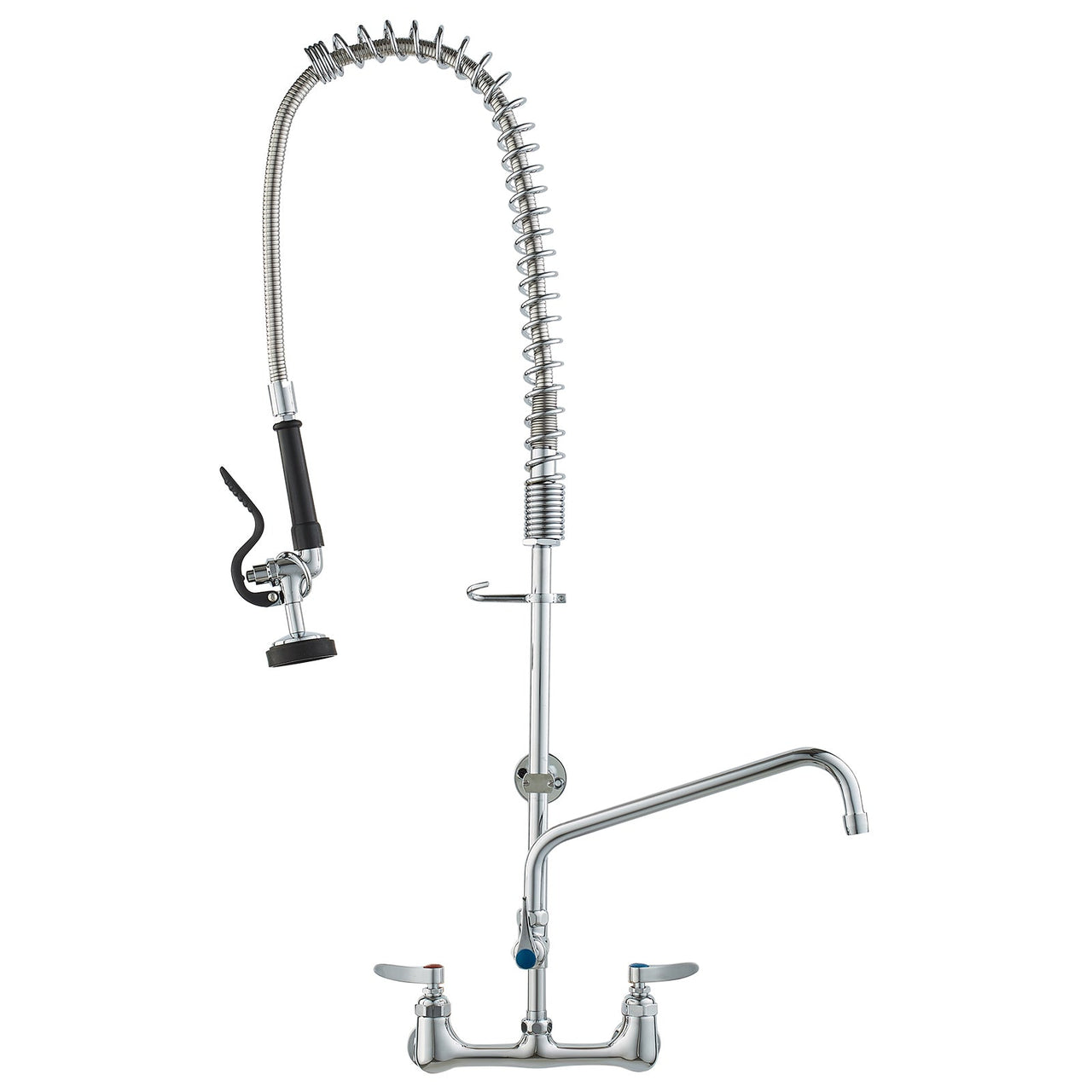 Commercial Faucet with Pre-Rinse Sprayer, 36' Height, 8' Center, 12' Swing Spout, Wall Mount Kitchen Sink Faucet, Brass Constructed Device with Pull Down Spray, for 1/2/3 Compartment Sink