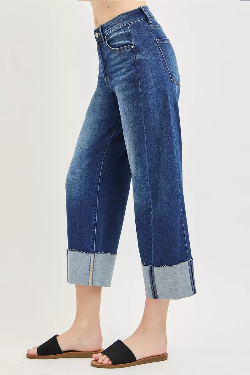 RISEN Full Size Slouchy Crop Barrel Cuffed Jeans Plus Size