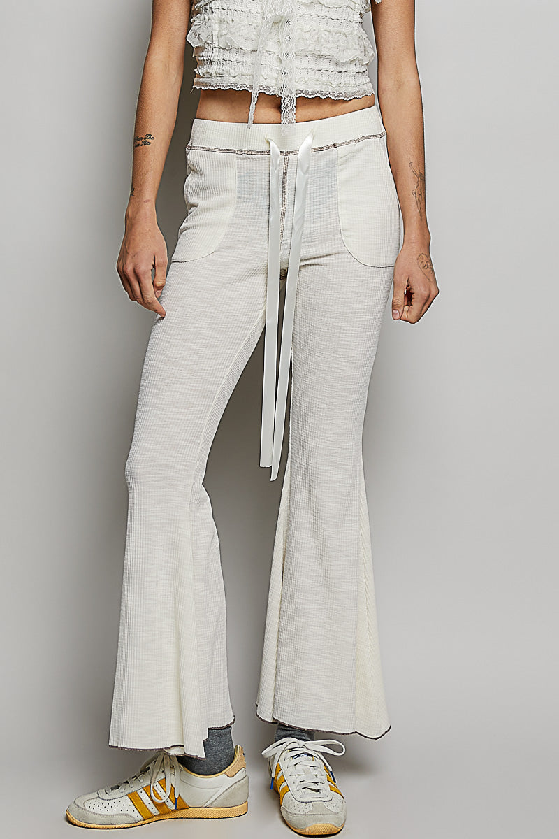 POL Drawstring Textured Ribbed Knit Pants