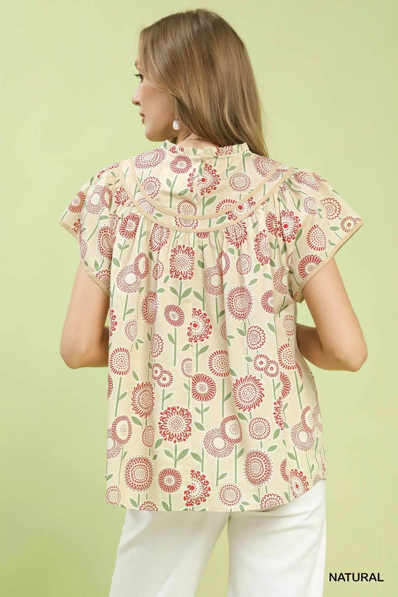 Umgee Retro Floral Smocked Babydoll Blouse