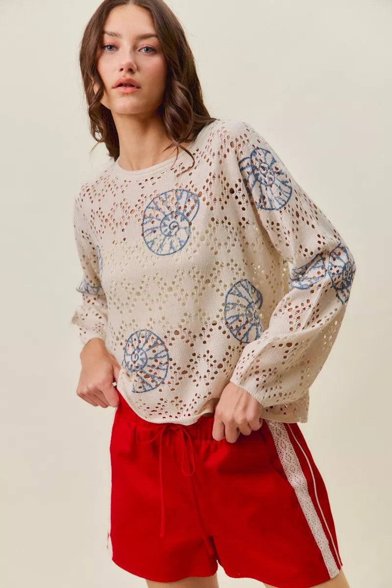 SO ME Seashell Lightweight Sweater Top