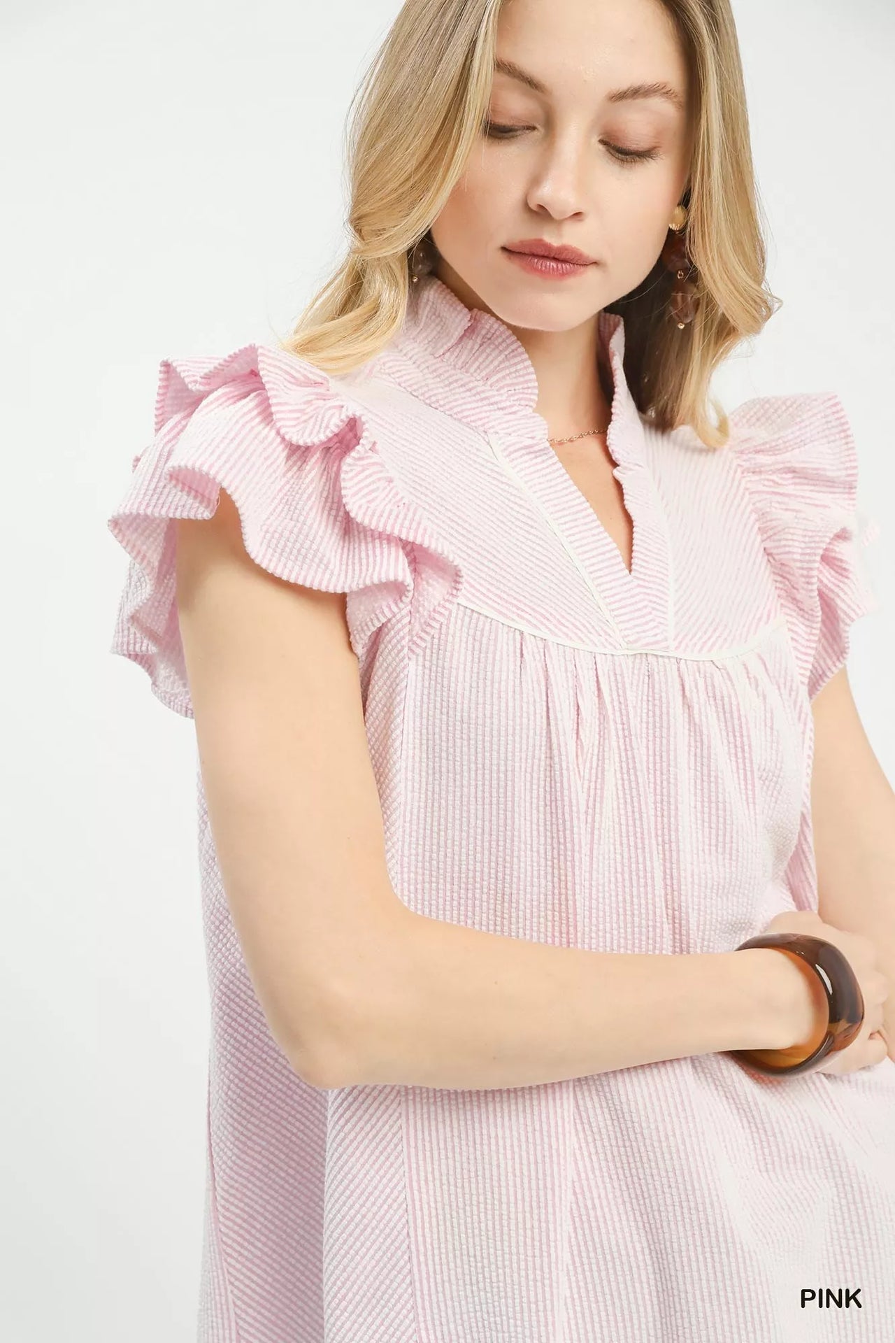 Umgee Ruffled Sleeve Textured Blouse