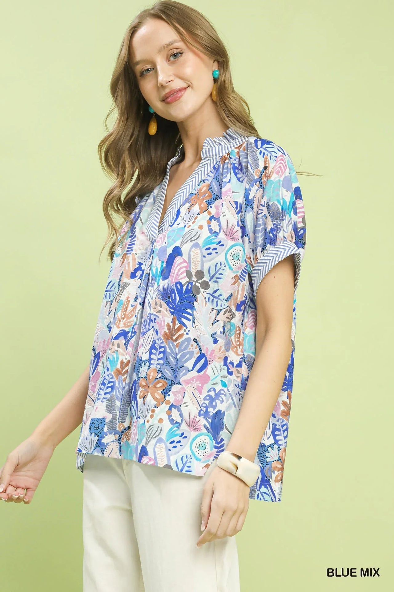 Umgee Mix Boho Printed V-Neck Top