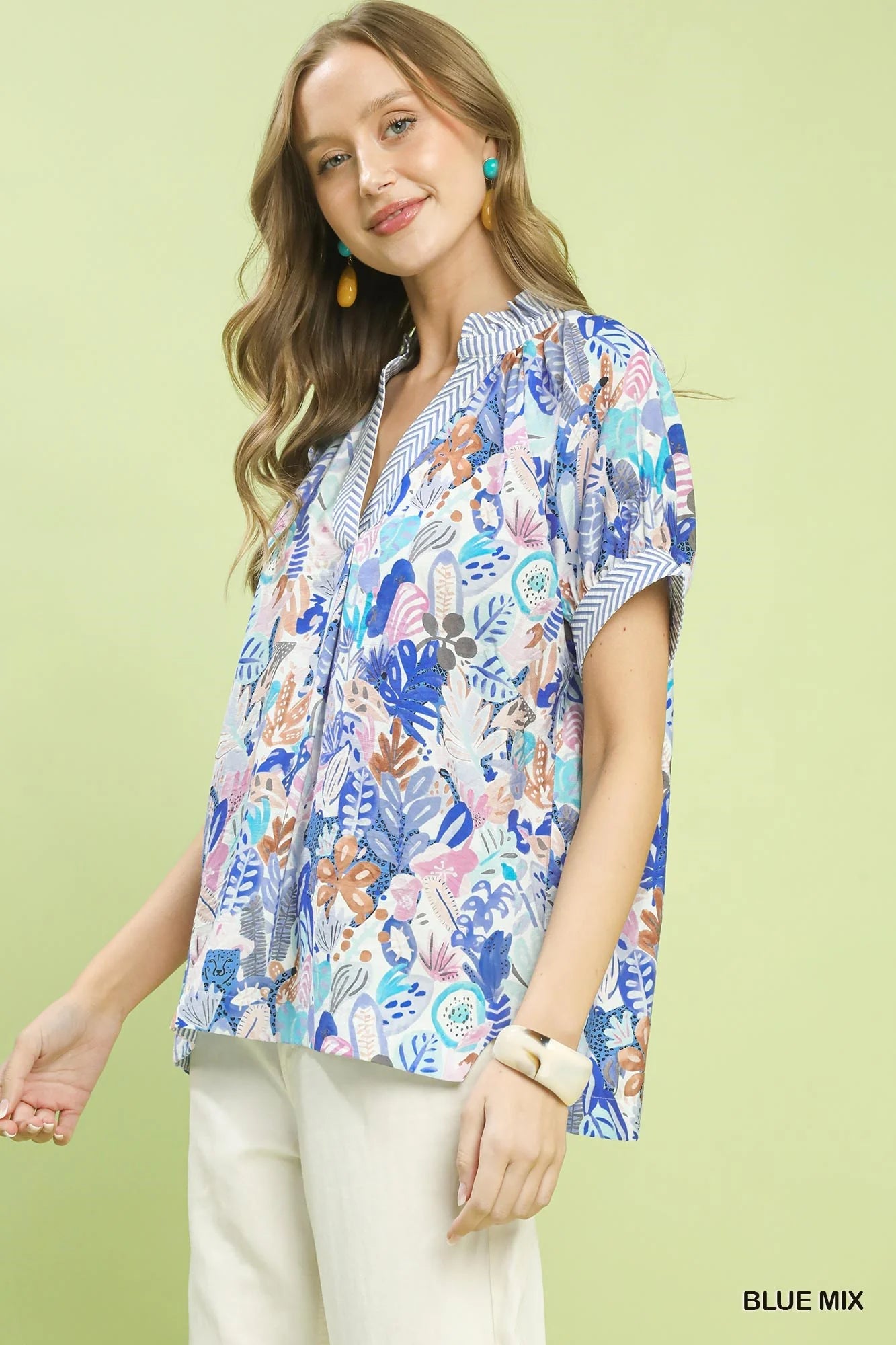 Umgee Mix Boho Printed V-Neck Top