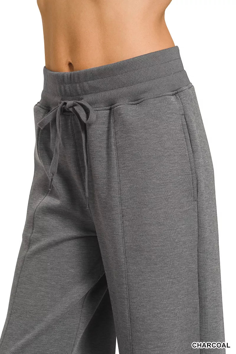 Zenana Scuba Collared Short Sleeve Pullover & Center Seam Pants Set