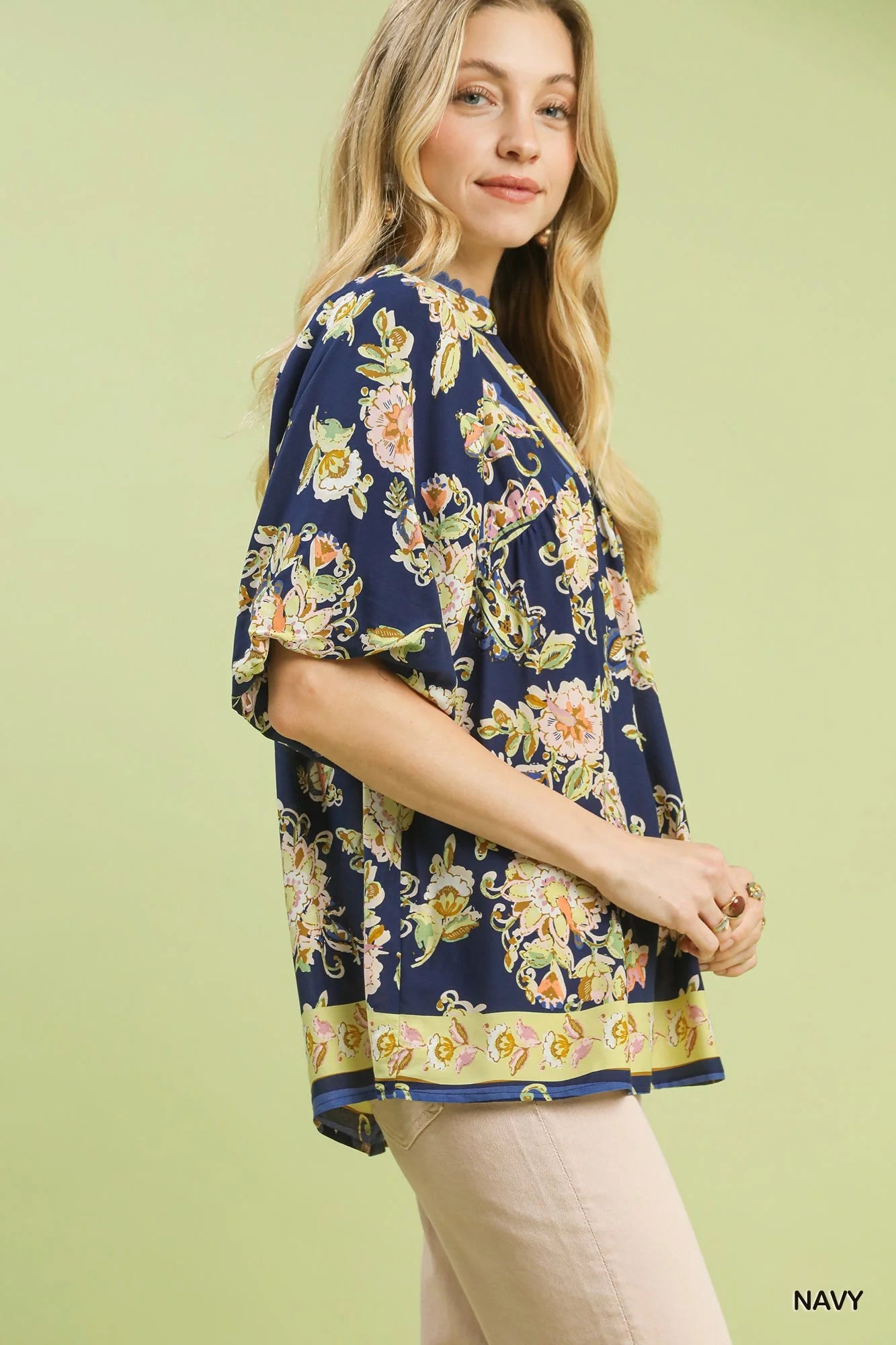 Umgee Apricot Floral Boho Blouse