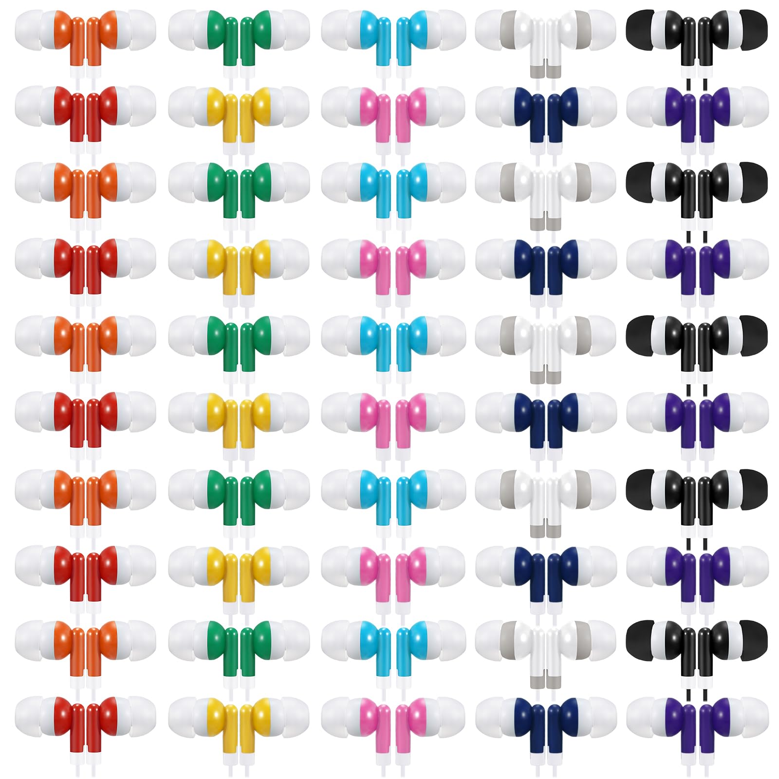 Saysurey 50 Pack Earbud Bulk Kid Headphone Earphone Earbud with Wire Individually Bagged for Classroom Student School Library(Multicolor)
