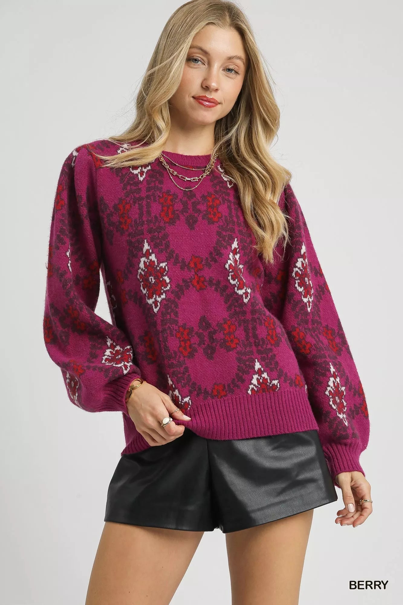 Umgee Boho Patterned Long Sleeve Sweater