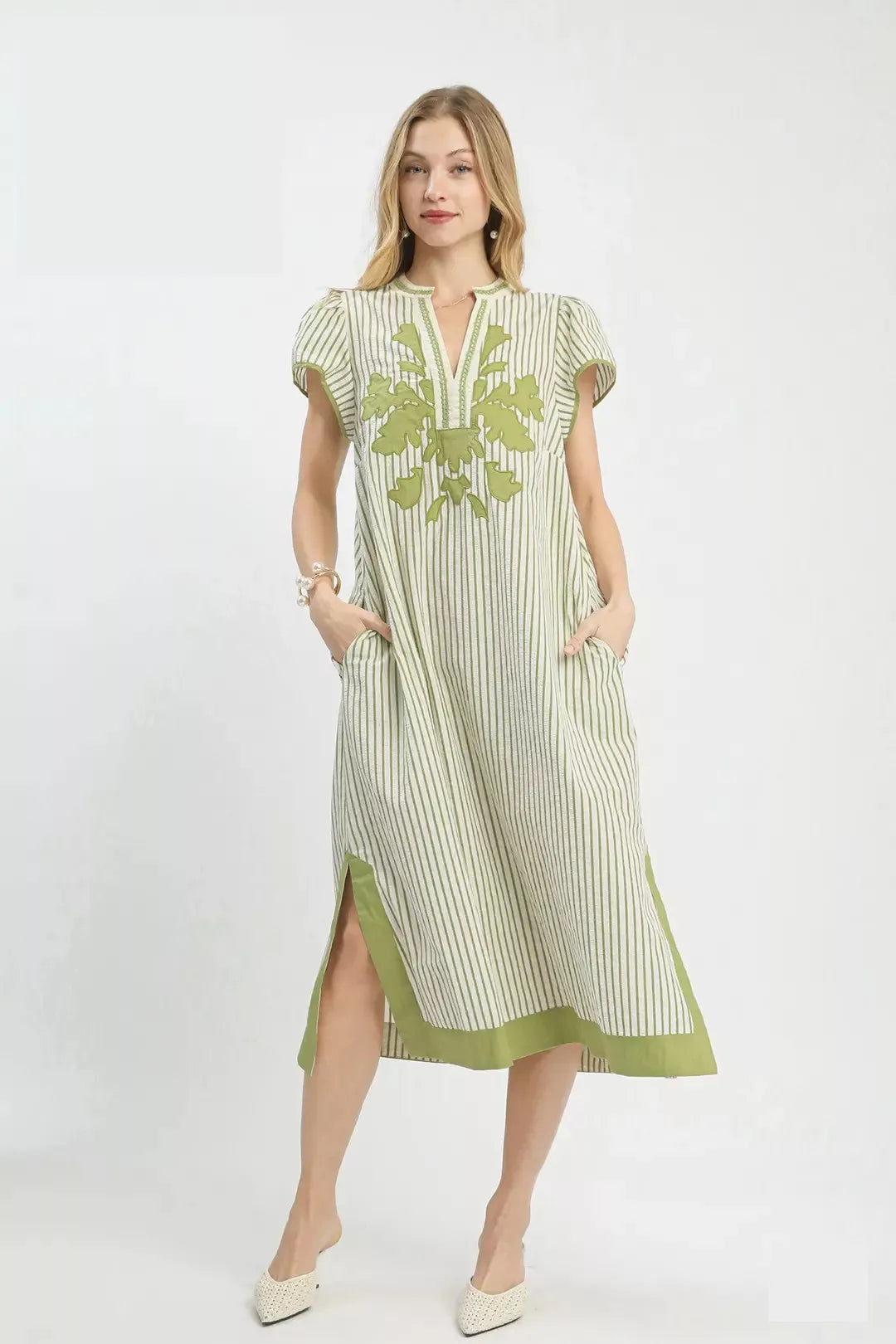 Umgee Stripe Midi Dress with Lace Trim