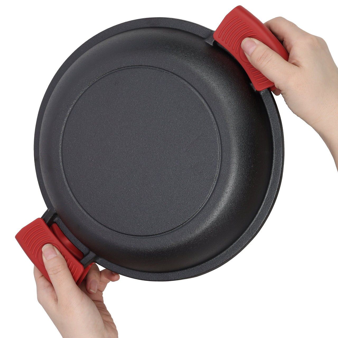 2 in 1 Pre-Seasoned Cast Iron Dutch Oven With Dual Handles, Outdoor Camping Deep Pot for Camping Fireplace Cooking BBQ Baking Campfire, 5 Quart.With 2pcs Silicone Handel Covers.