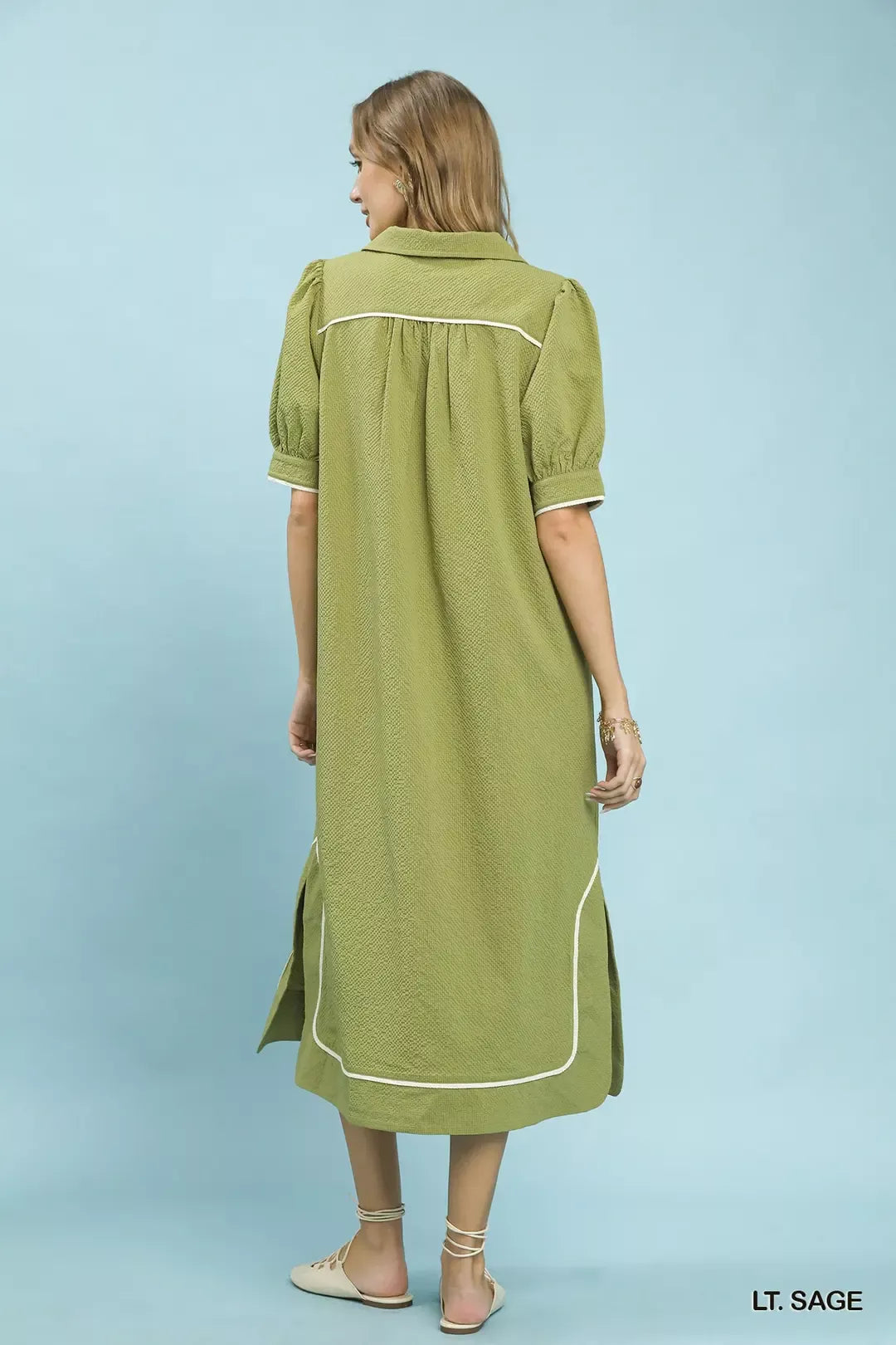 Umgee Seersucker Midi Dress with Contrast Trim