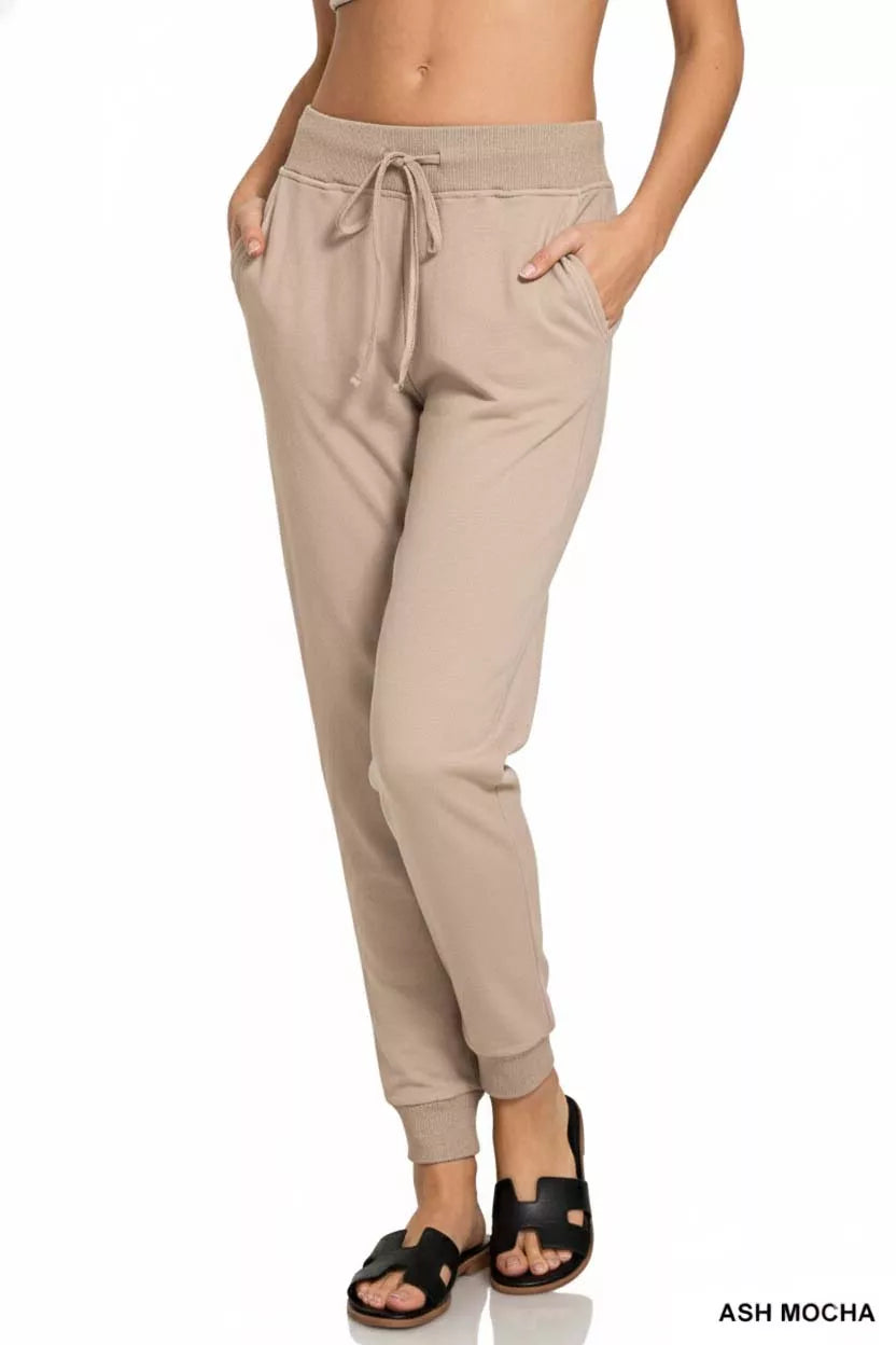 Zenana Drawstring Cotton Joggers with Pockets