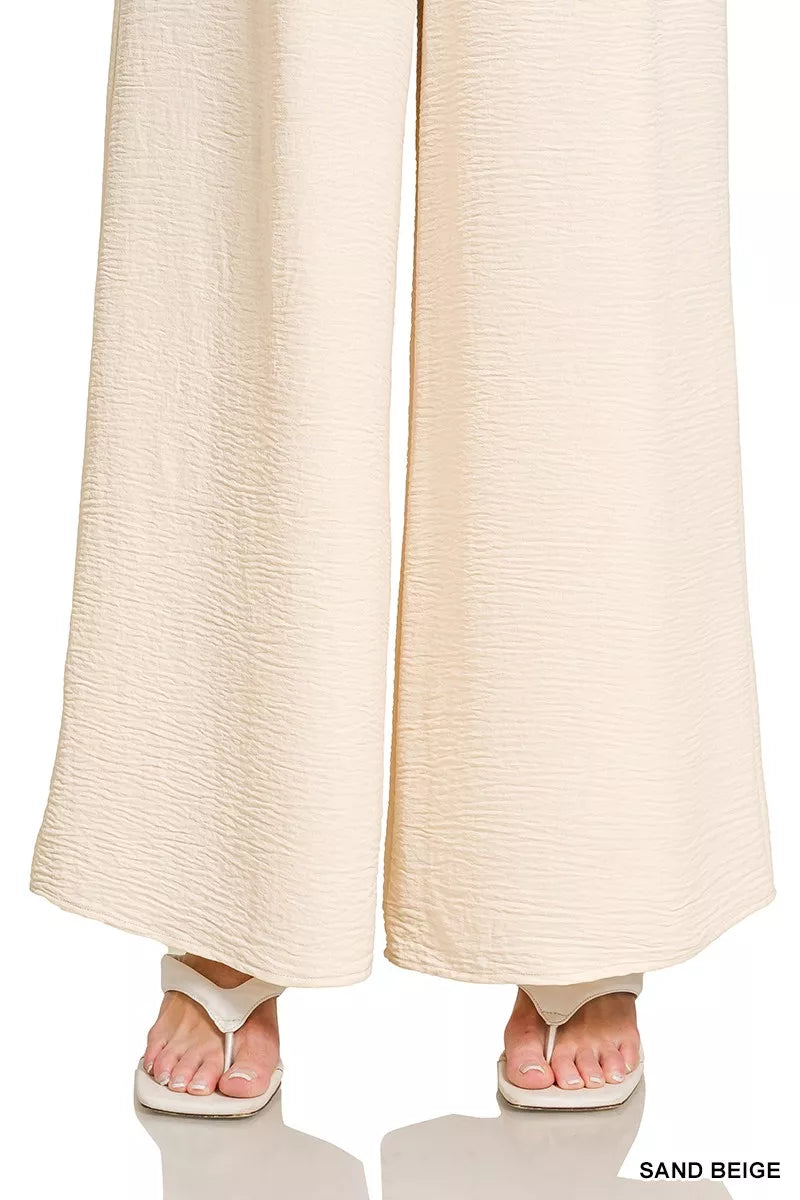 Zenana Woven Airflow Elastic Waistband Pants