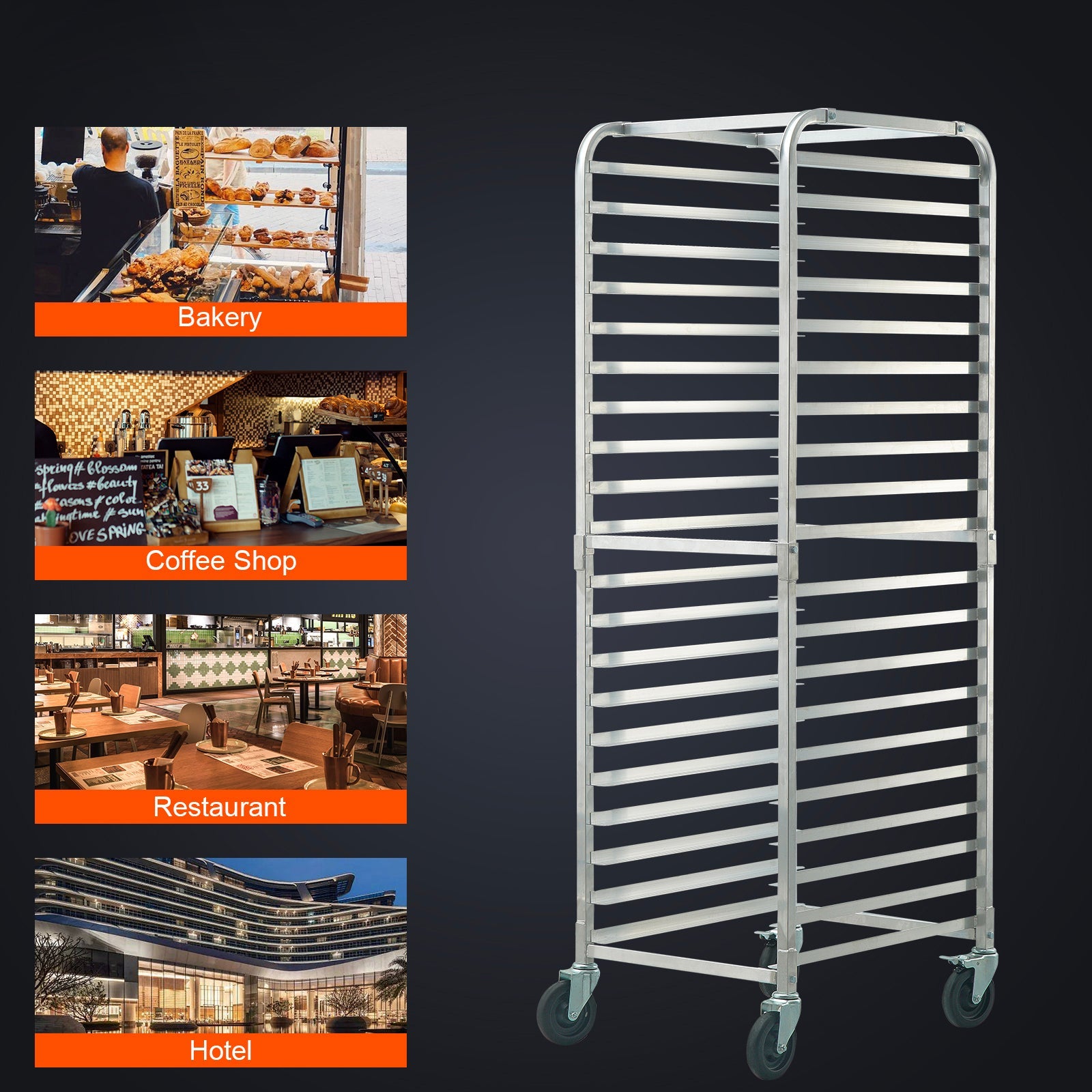 Bun Pan Rack, 20-Tier Commercial Bakery Racks with Brake Wheels, Aluminum Racking Trolley Storage for Half & Full Sheet, Speed Rack For Kitchen Home, Bread Baking Equipment, 26'L x 20.4'W x 70'H