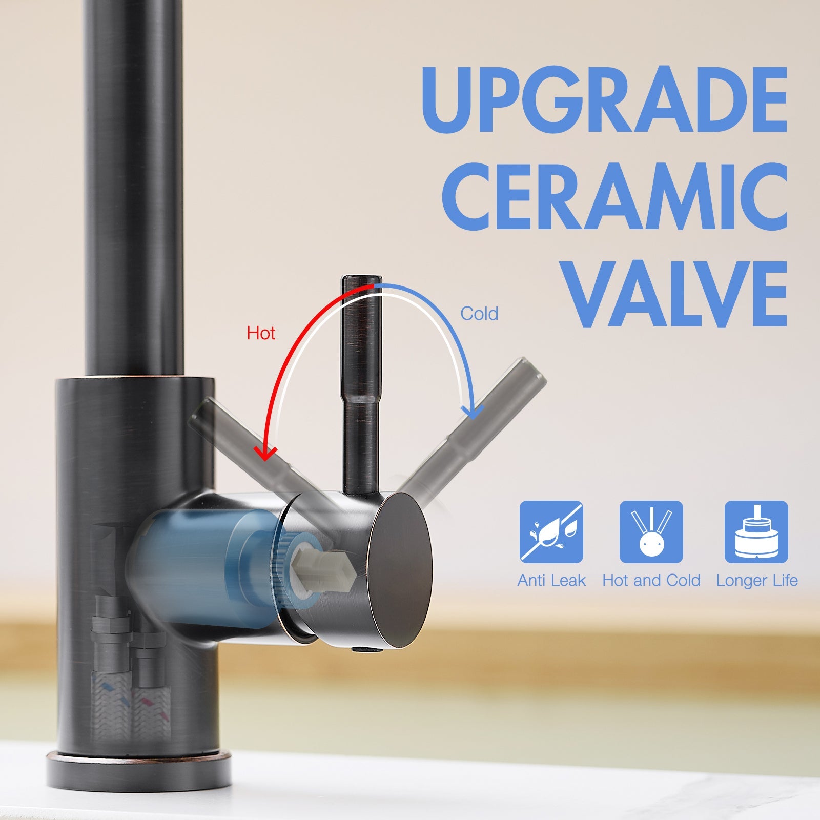 360° Rotation Pull-Down Kitchen Faucet with 3 Spray Modes - Oil Rubbed Bronze /Stainless Steel High-Arc Sink Faucet