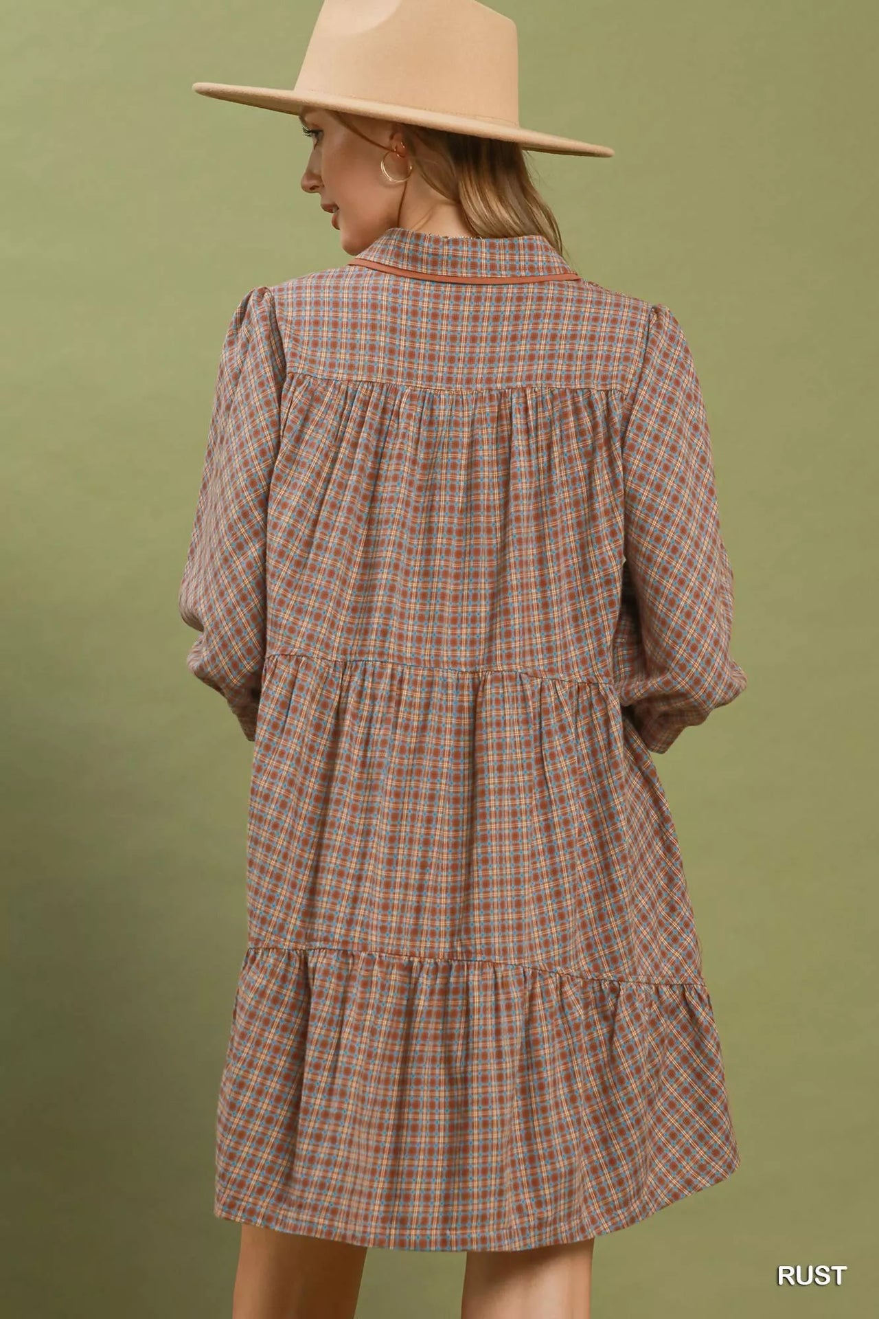 Umgee Plaid Button Down Oversized Shirt Dress