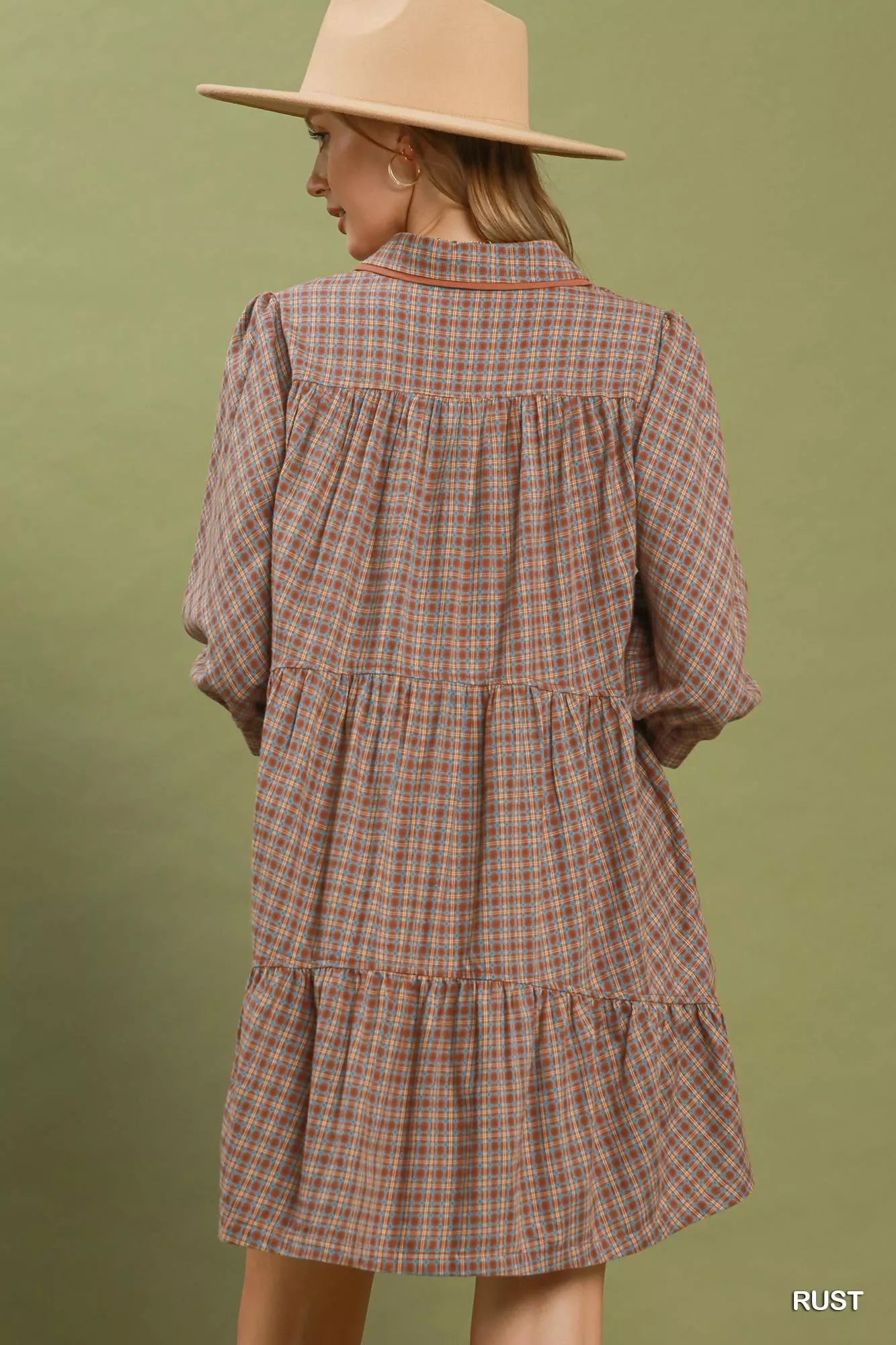 Umgee Plaid Button Down Oversized Shirt Dress
