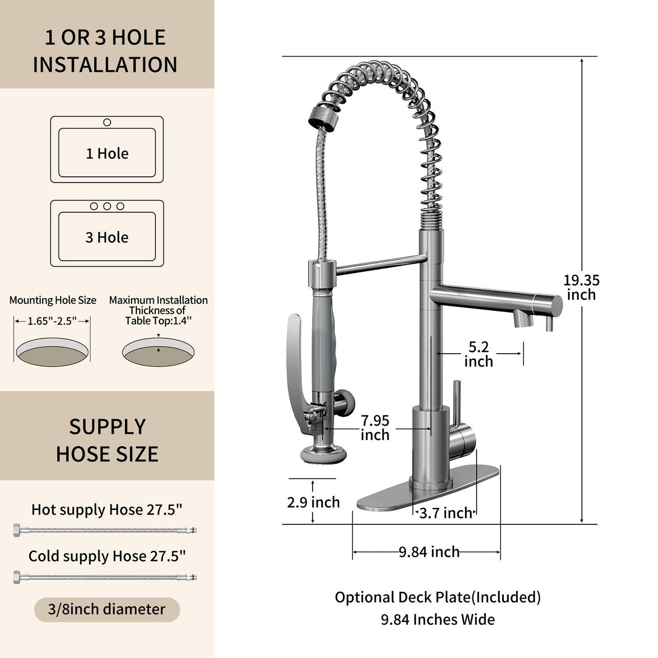 Commercial Single Handle Kitchen Sink Faucet Brushed Nickel Pull Down Sprayer Design