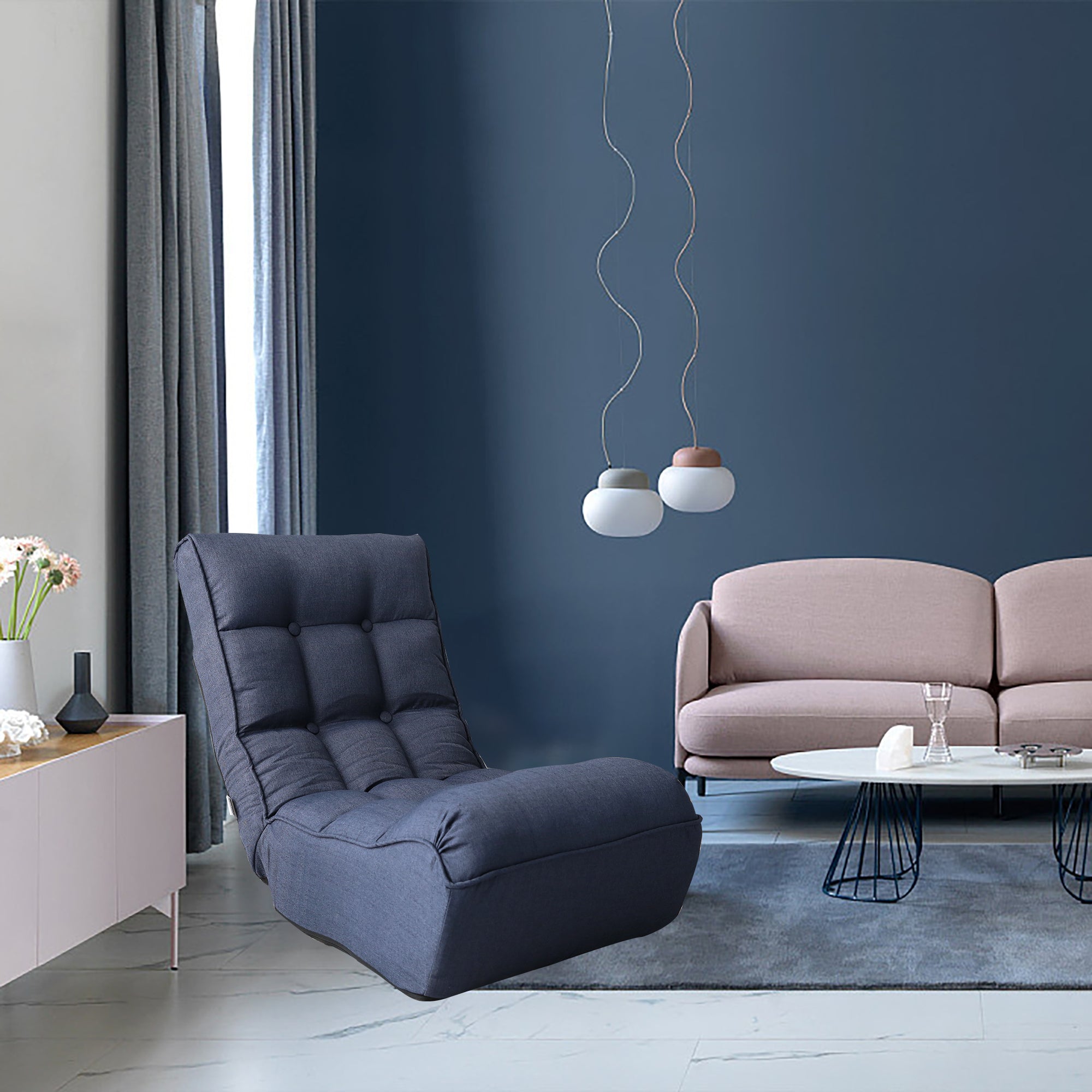 Single sofa reclining chair Japanese chair lazy sofa tatami balcony reclining chair leisure sofa adjustable chair,Navy