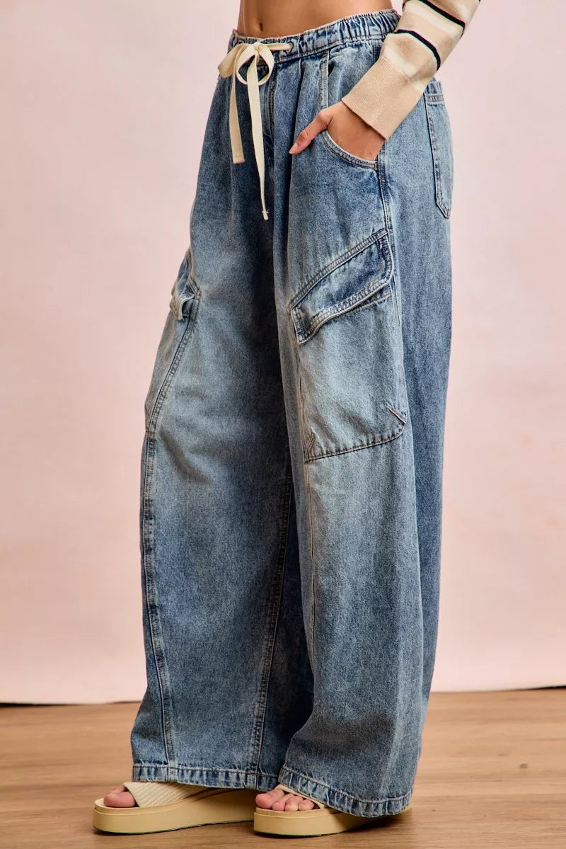 BiBi Baggy Barrel Jeans With Cargo Pockets