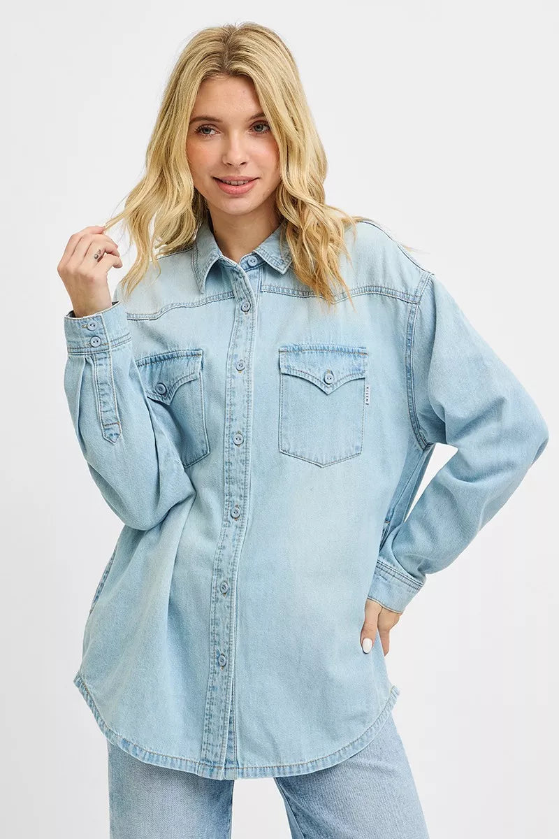 RISEN Western Yoke Style Relaxed Fit Denim Shirts