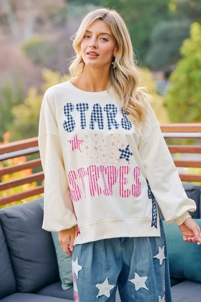 BiBi 4th Of July Stars And Stripes Patches Sweatshirt