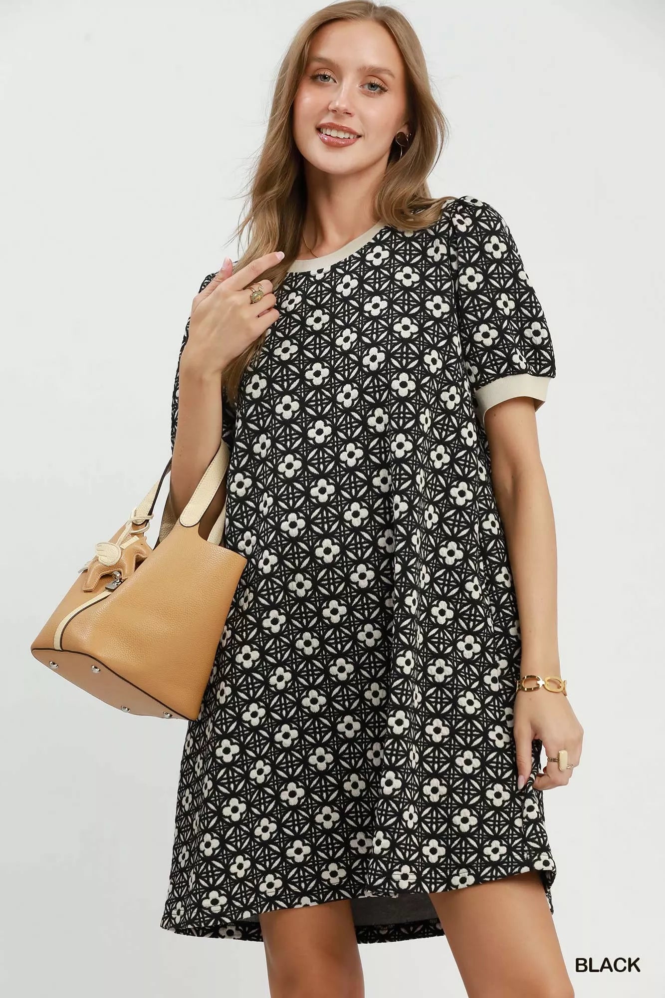 Umgee Floral Textured Puff Sleeve Mini Dress