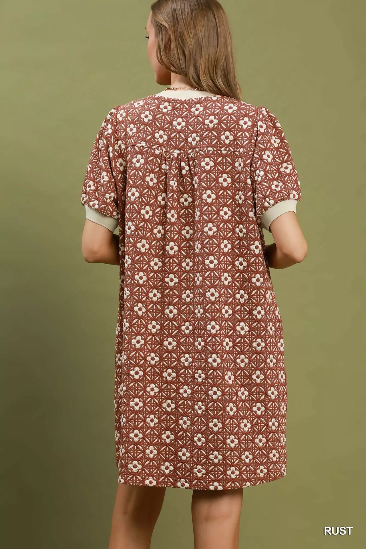 Umgee Floral Textured Puff Sleeve Mini Dress