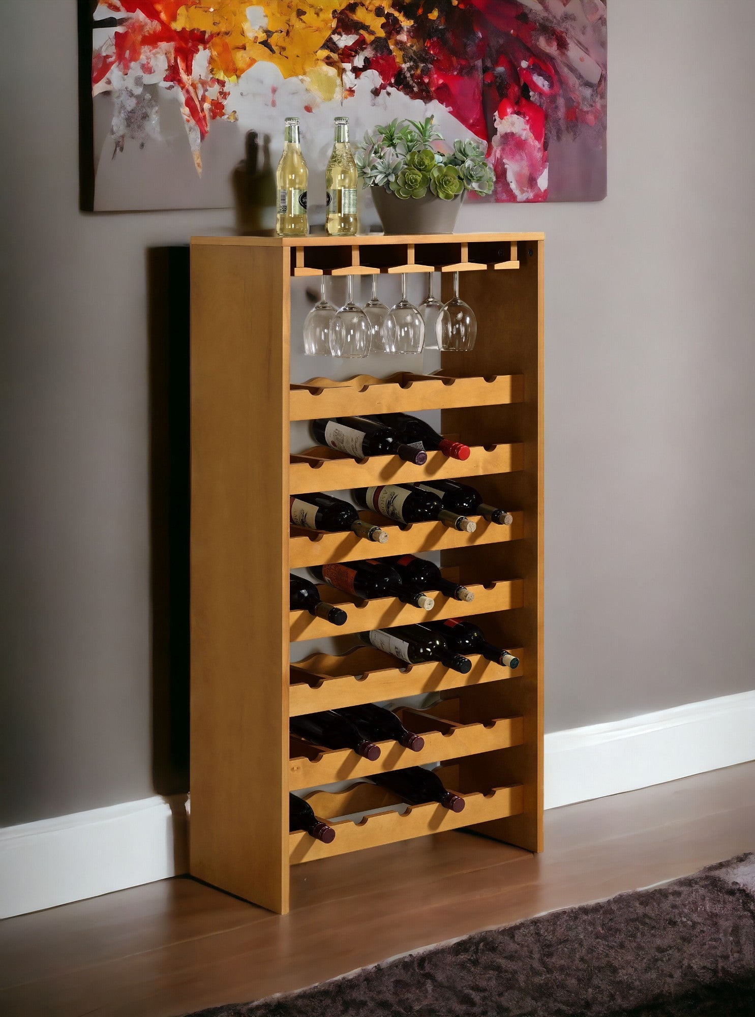 Hanzi Oak Finish Wine Rack