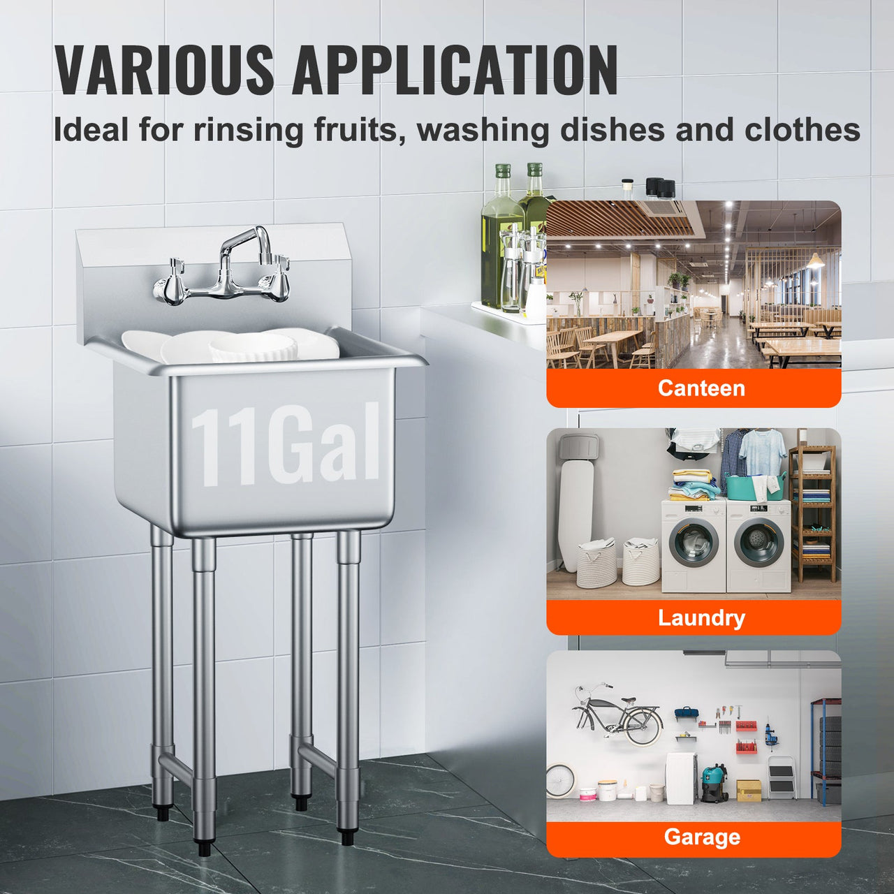 Stainless Steel Prep & Utility Sink, 1 Compartment Free Standing Small Sink Include Faucet & legs, 18'x41' Commercial Single Bowl Sinks for Garage, Restaurant, Kitchen, Laundry