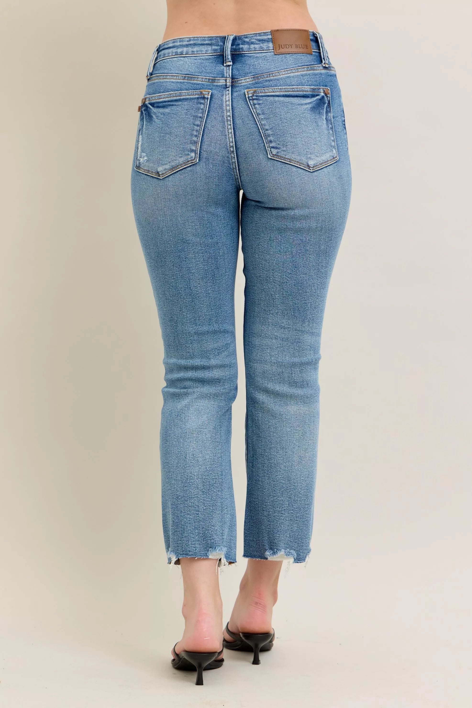Judy Blue Mr Vintage Wash Destroy Hem Kick Flare Jeans