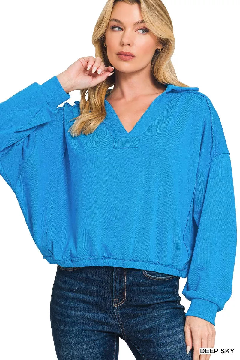 Zenana French Terry Collared Exposed Seam Sweatshirt