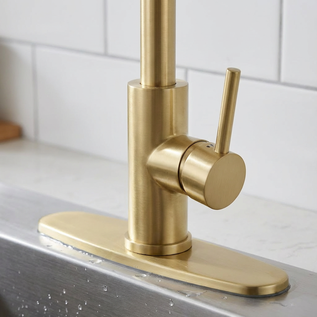 Kitchen Faucet with Pull Down Sprayer Industrial 1 Handle 1 Hole Or 3 Hole Faucet for Farmhouse Camper Laundry Utility Rv Wet Bar Sinks, Stainless Steel, Brushed Gold