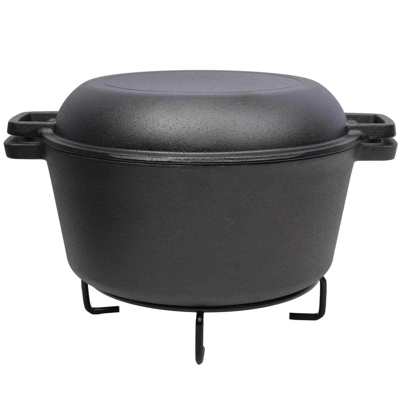 3 in 1 Pre-Seasoned Cast Iron Dutch Oven, Outdoor Camping Deep Pot, 5 Quart. Cover As A Skillet with Ribbed Bottom Design. With 1PC Iron Pot Rack, 1PC Lid Lifter.