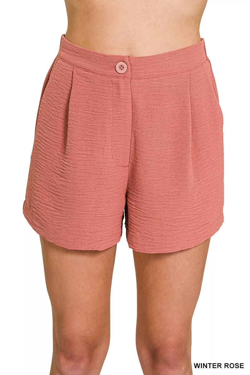 Zenana Woven Airflow Back Elastic Waist Shorts