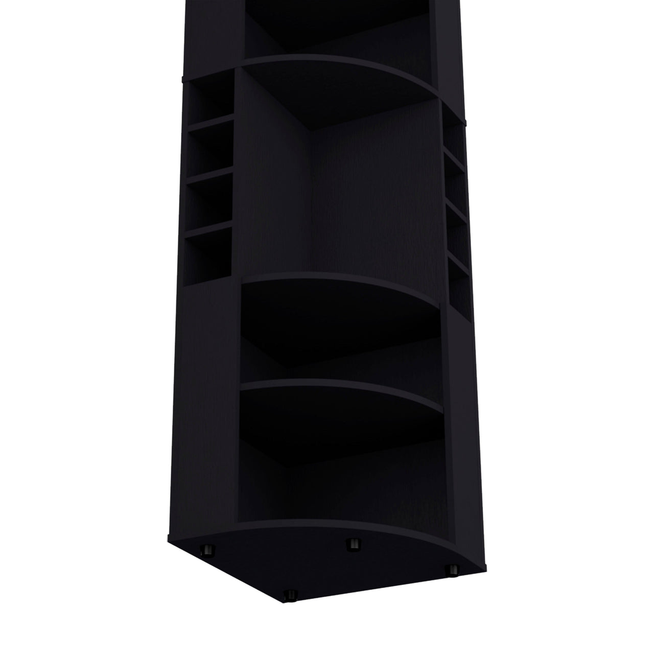 71' Corner Bar Cabinet with Five Shelves, Eight Bottle Cubbies and Stemware,Black