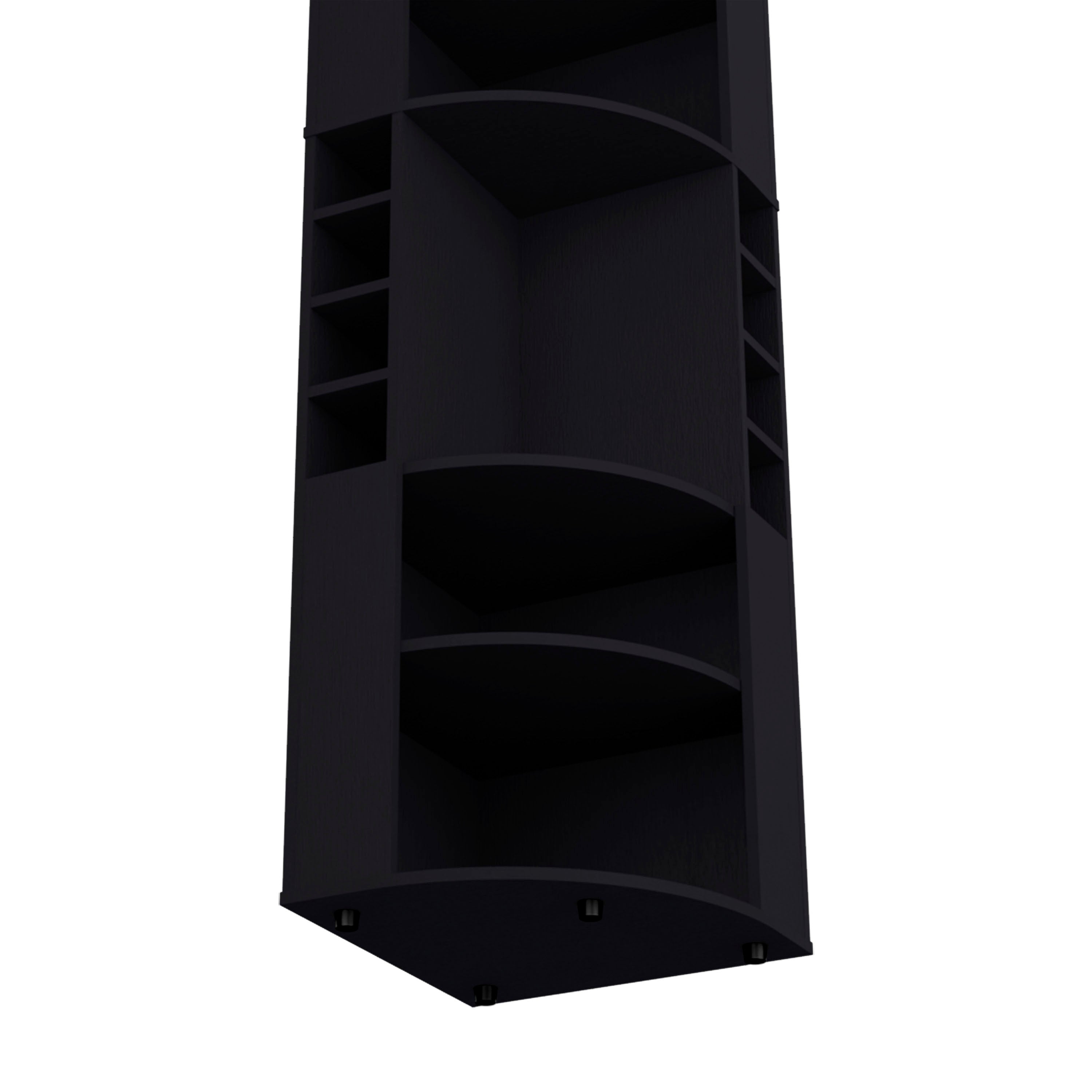 71' Corner Bar Cabinet with Five Shelves, Eight Bottle Cubbies and Stemware,Black