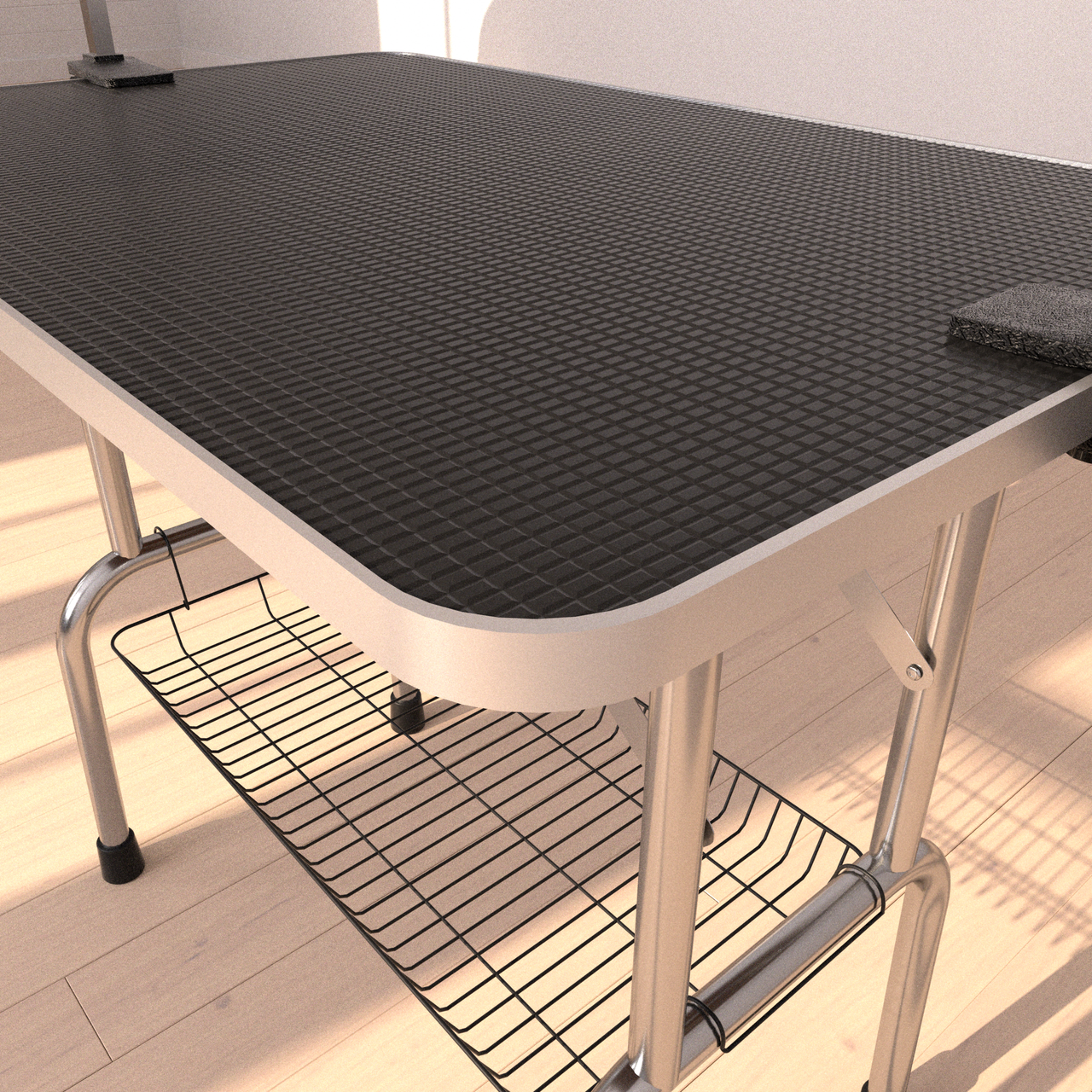 Professional Dog Grooming Table Large Adjustable Heavy Duty Portable with Arm and Noose Mesh Tray in Black Stainless Steel