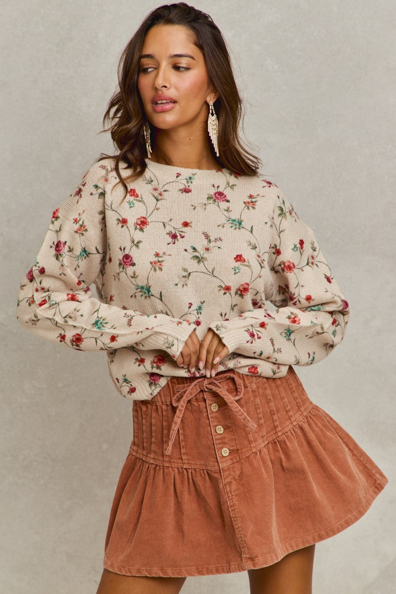 SO ME Mineral Wash Pintucked Corduroy Mini Flared Skirt