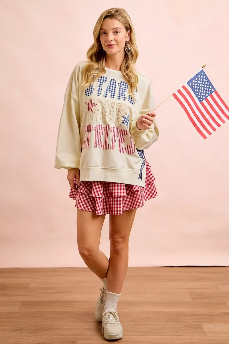 BiBi 4th Of July Stars And Stripes Patches Sweatshirt