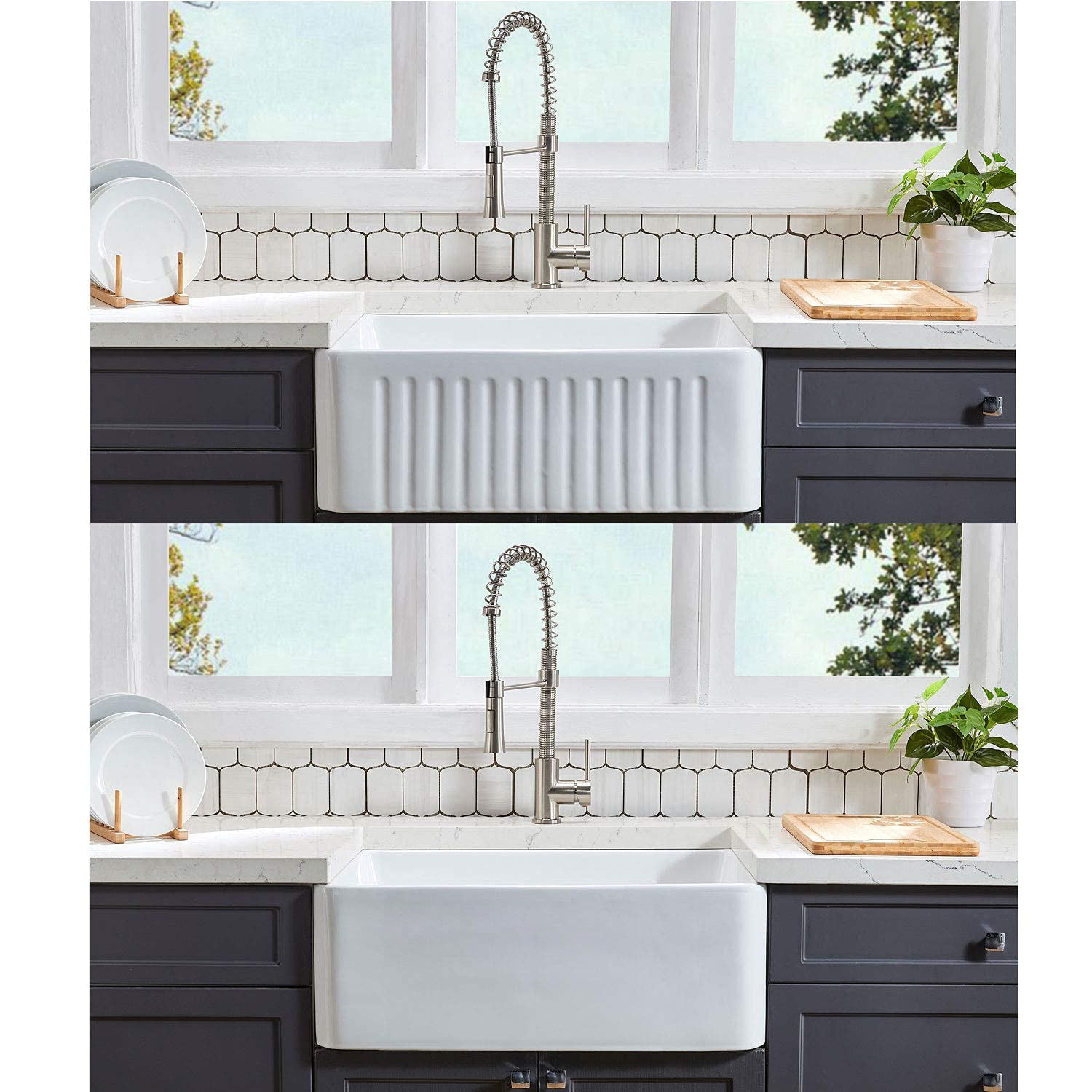 Fireclay 33' L X 20' W Farmhouse Kitchen Sink with Grid and Strainer