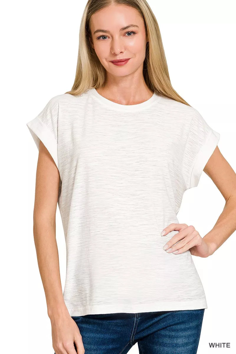 Zenana Slub Cuffed Sleeve Tee