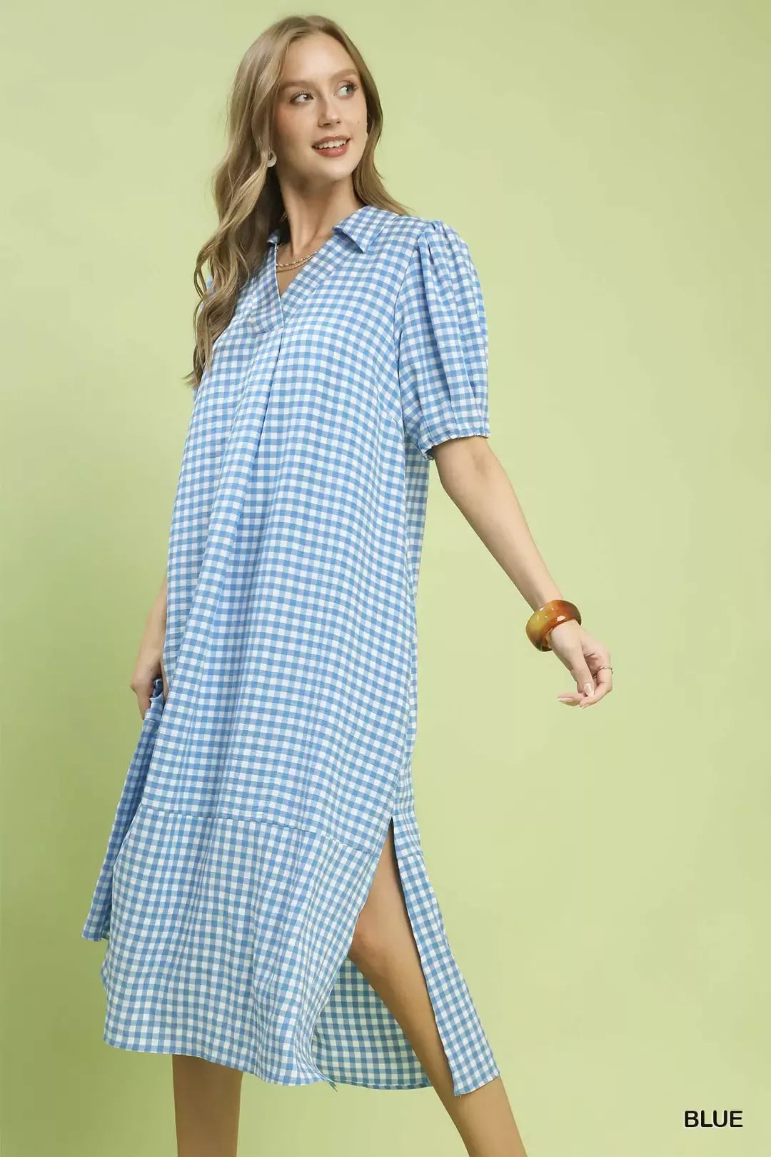 Umgee Gingham Midi Dress with Side Pockets