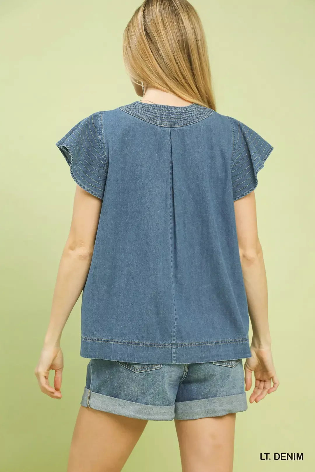 Umgee Cap Sleeve Denim Top