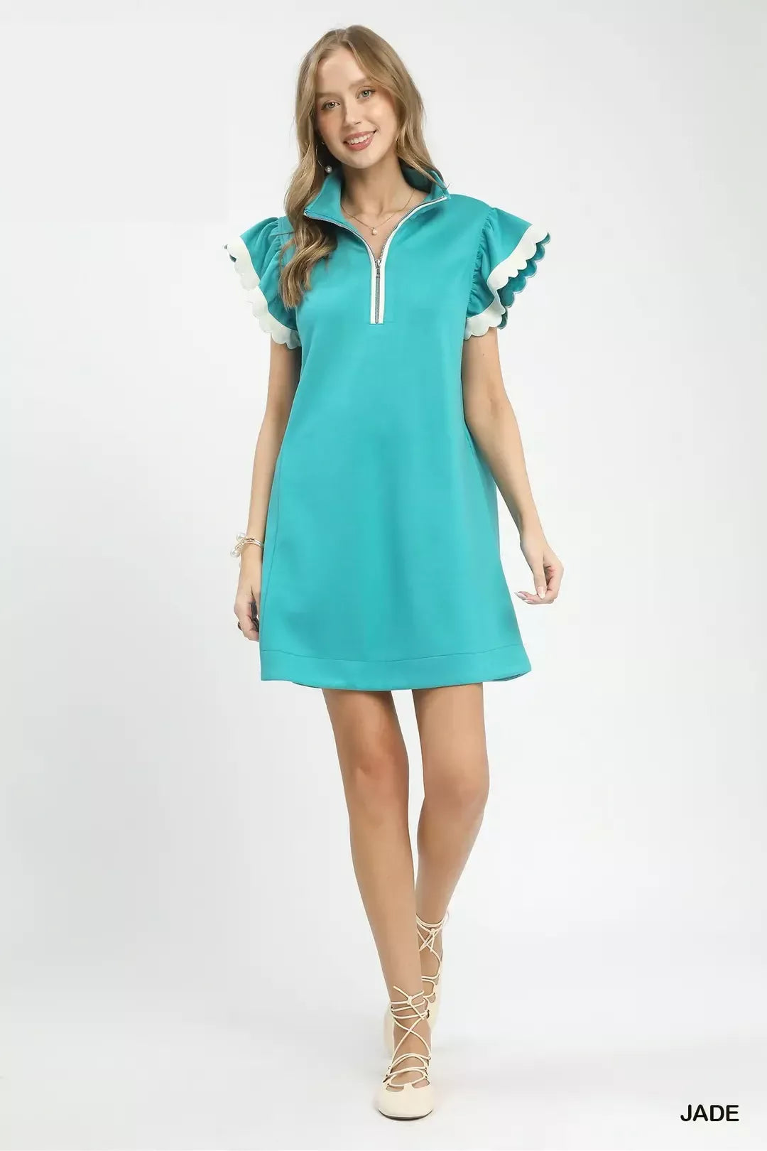 Umgee Zip-Neck Flutter Sleeve Dress