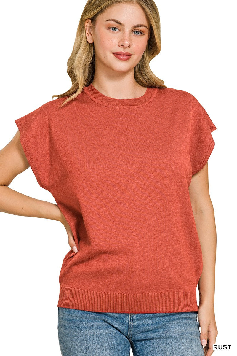Zenana Viscose Round-neck Short Sleeve Sweater