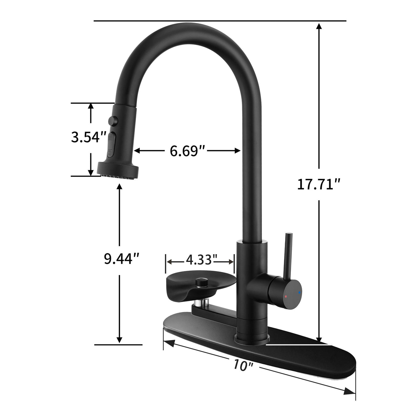 3-in-1 High-Arc Kitchen Faucet with Press-Type Glass Rinser, Pull-Down Sprayer, Matte Black Finish, Stainless Steel & ABS Construction, for Modern Sink